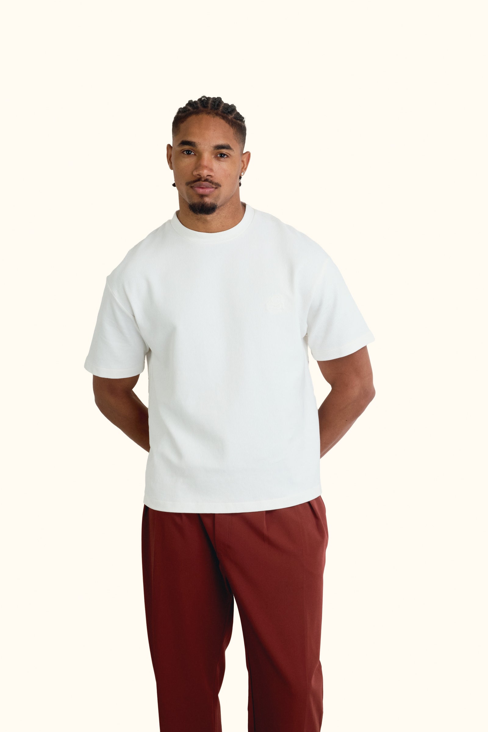 White Boxy Ribbed Basic T-Shirt - White - image 5