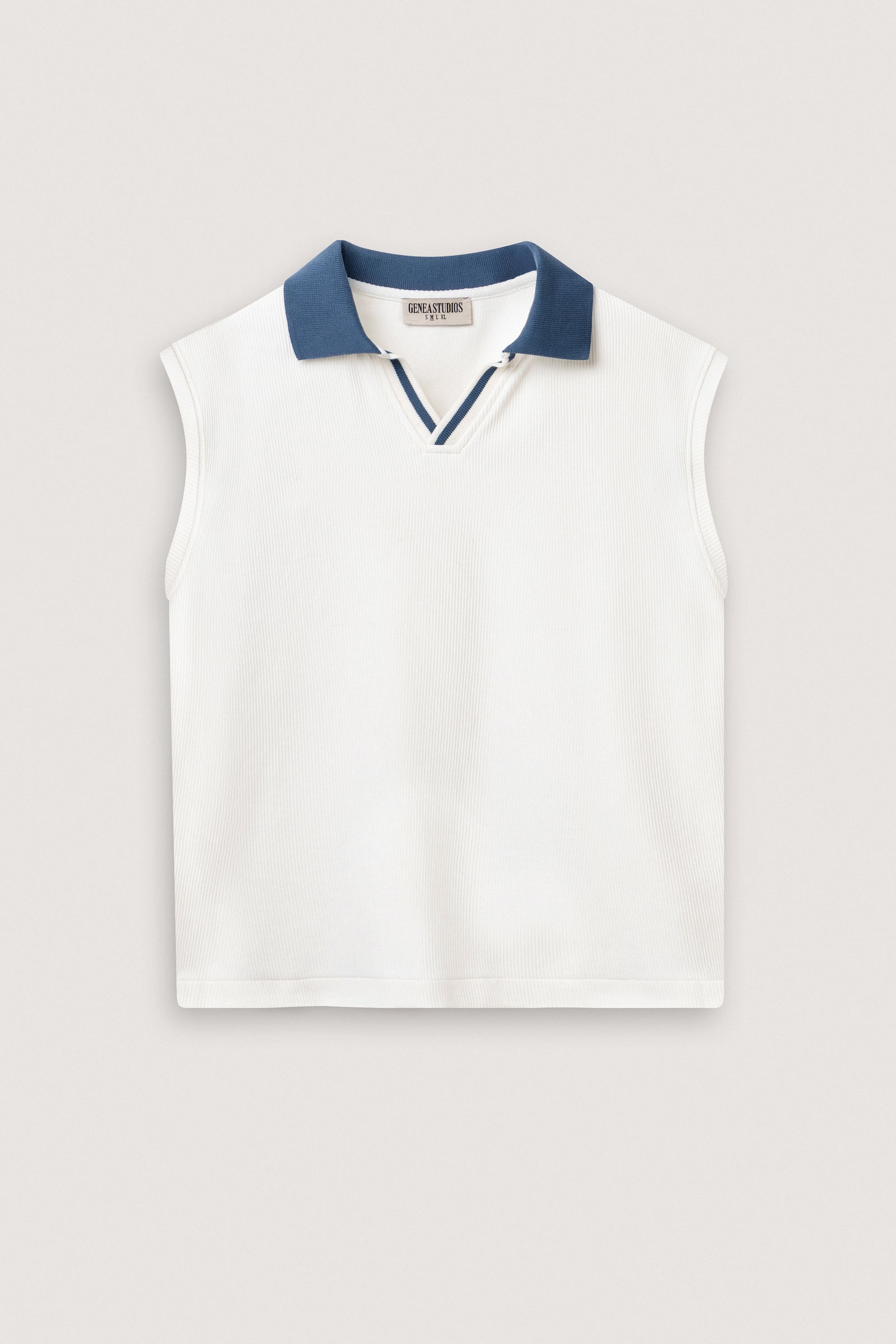 White Boxy Sleeveless Ribbed Polo Top - White - image 1