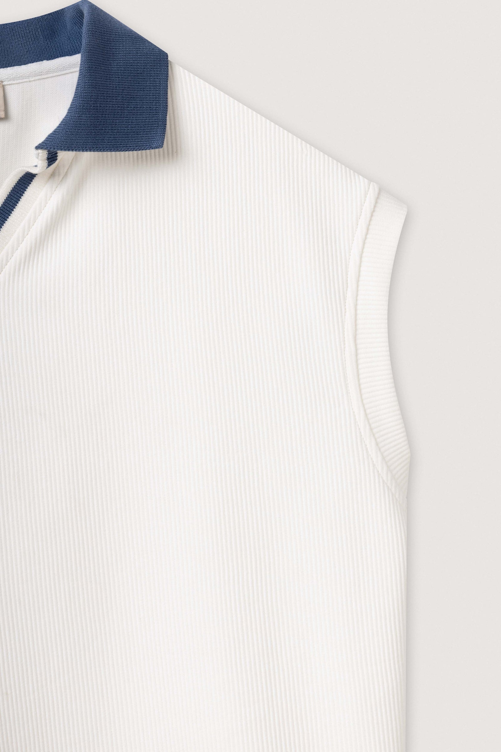 White Boxy Sleeveless Ribbed Polo Top - White - image 3