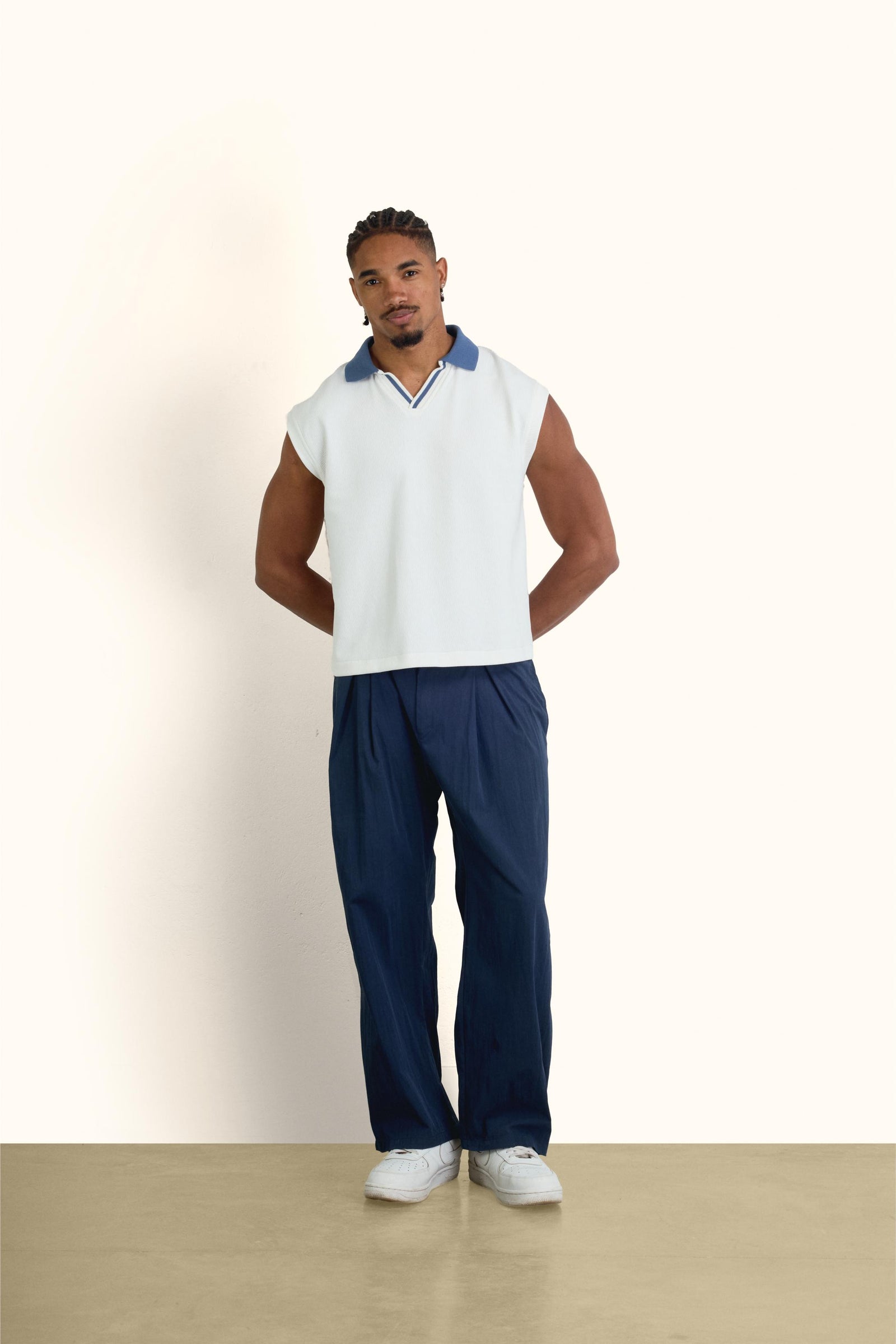 White Boxy Sleeveless Ribbed Polo Top - White - image 5