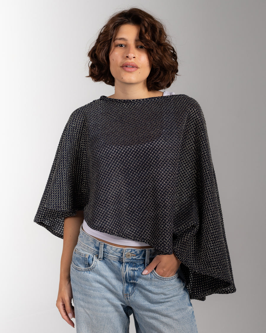 The Aquamarine Poncho - Navy Blue and Gold - image 1