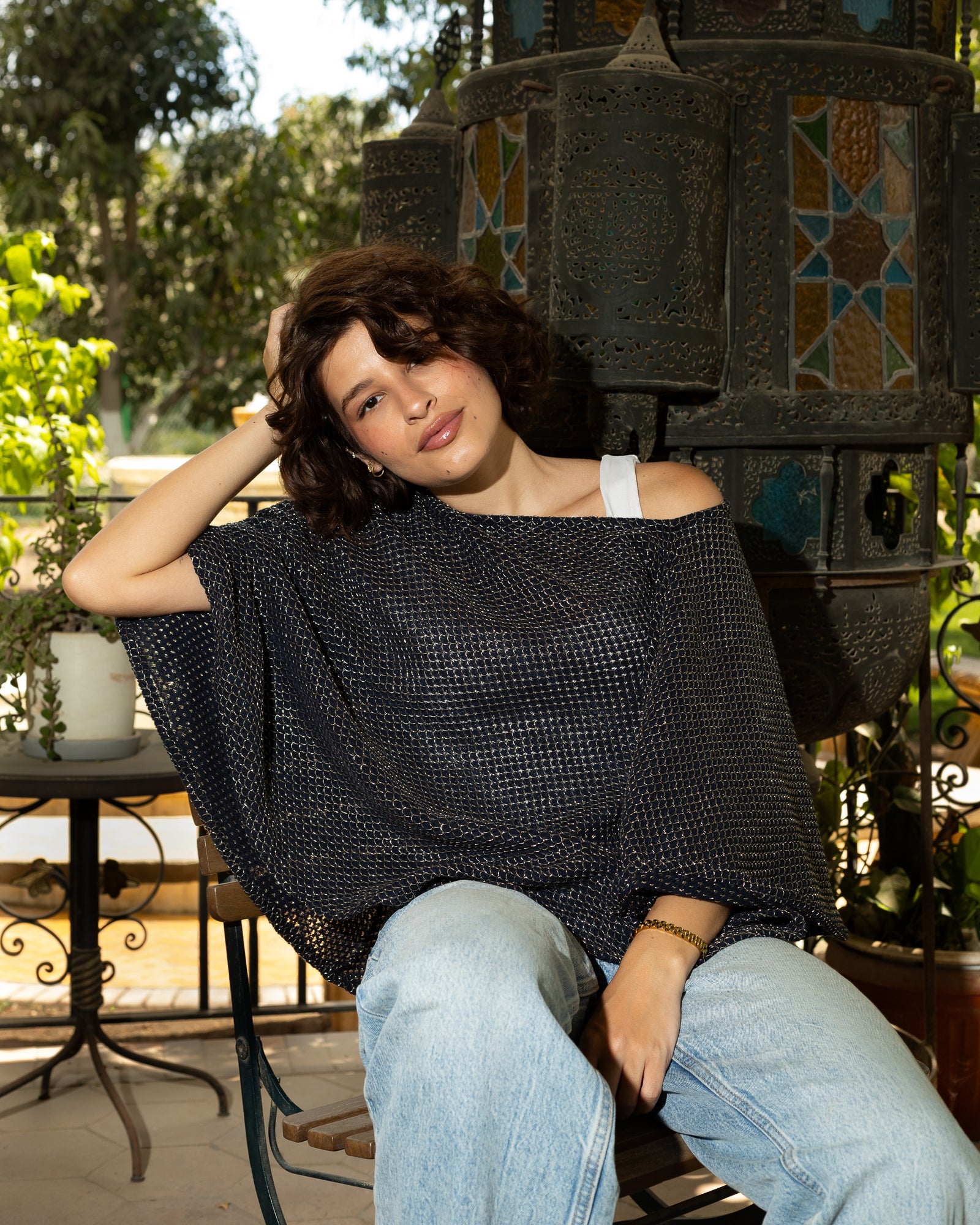 The Aquamarine Poncho - Navy Blue and Gold - image 2