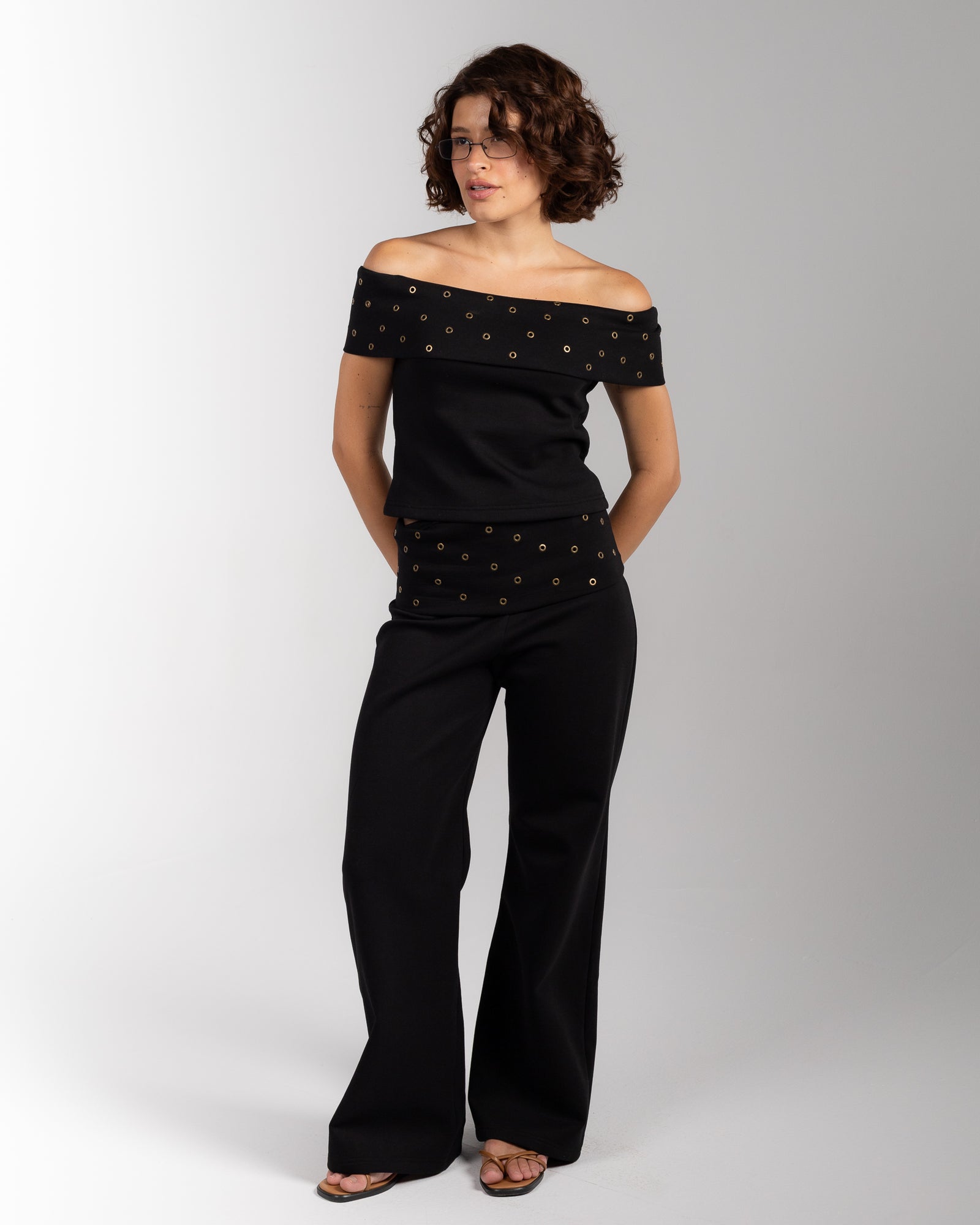 The Foldover Studded Pants - Black - image 1