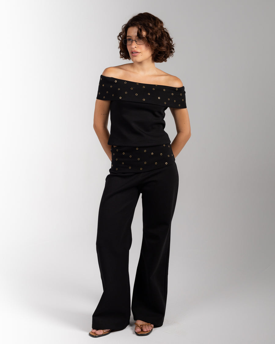 The Foldover Studded Pants - Black - image 1