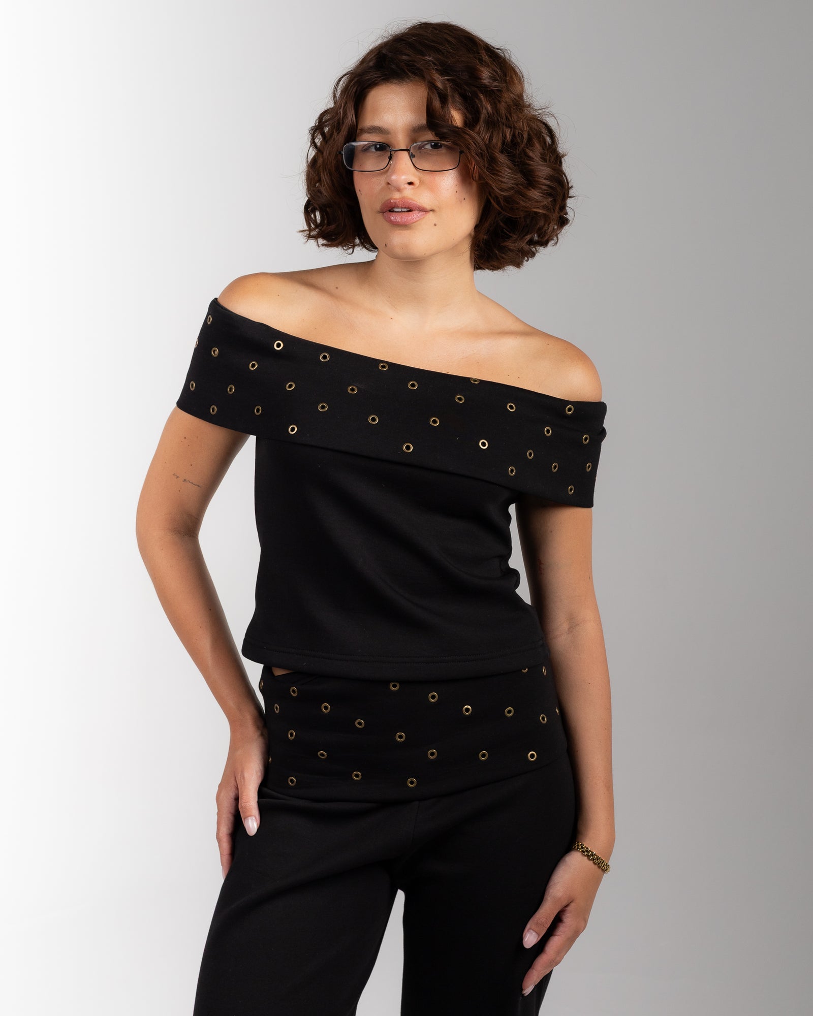The Foldover Studded Top - Black - image 1