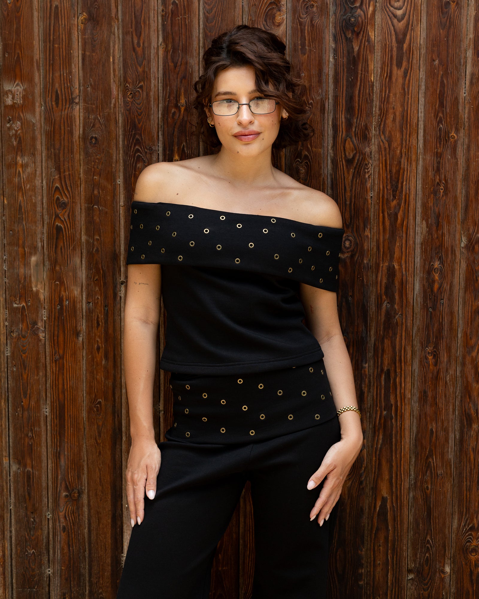 The Foldover Studded Top - Black - image 3