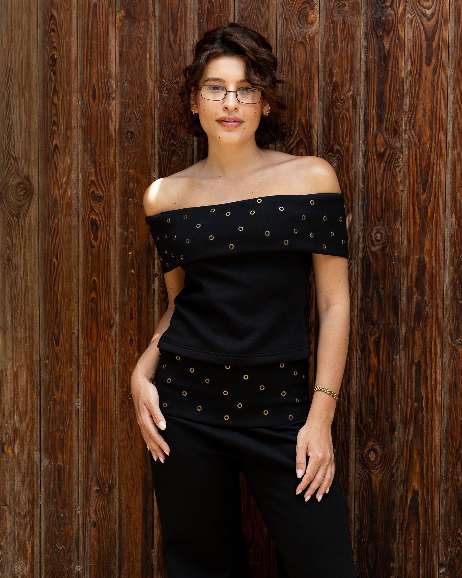 The Foldover Studded Top - Black - image 2