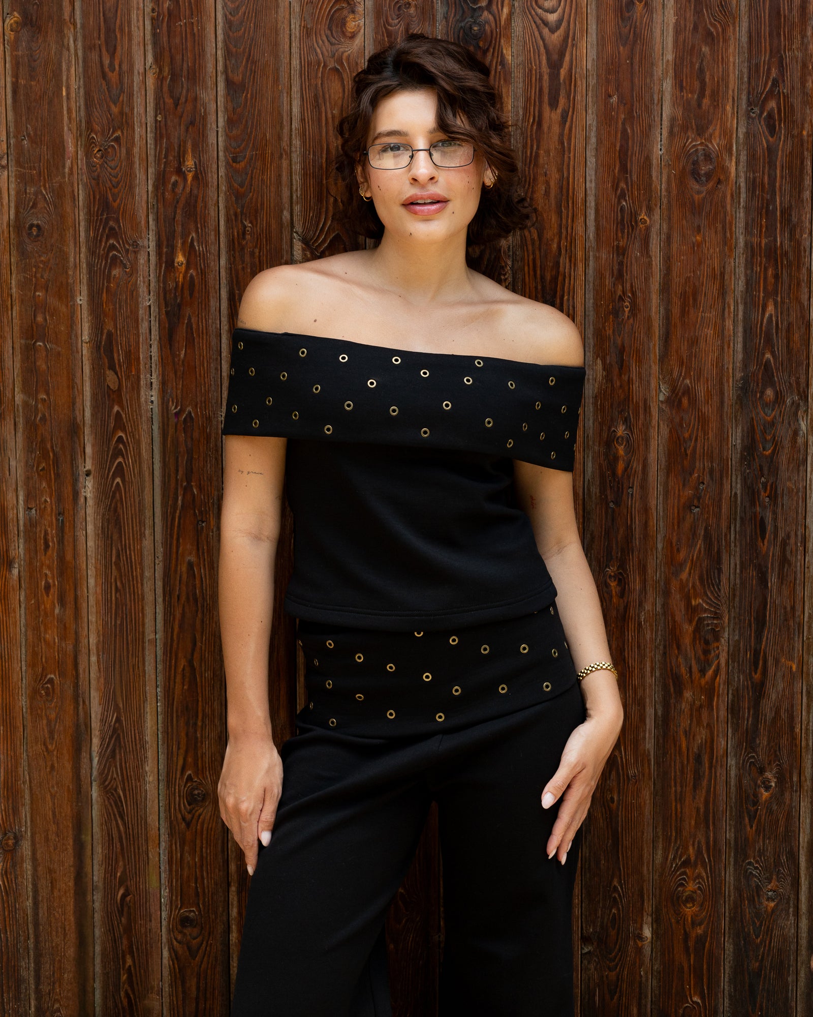 The Foldover Studded Top - Black - image 4