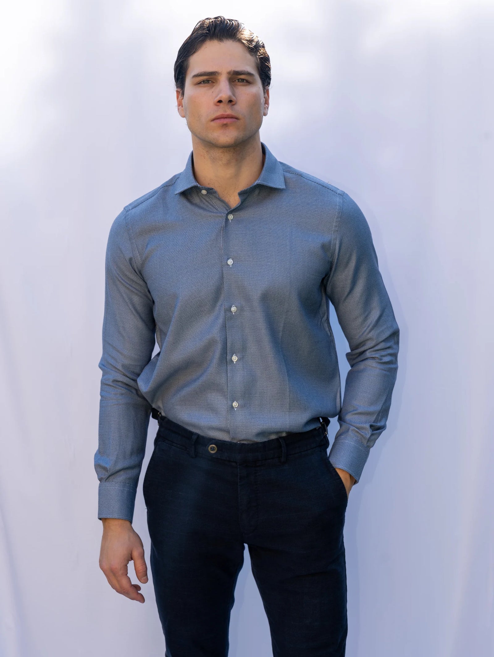 Diagonal Mouliné Shirt - Blue - image 1