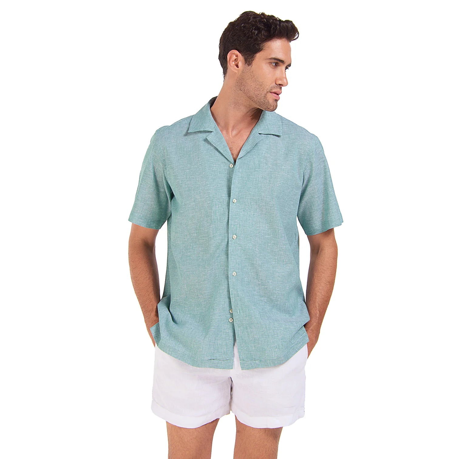 Green Linen Shirt - Half Sleeve - Green - image 1