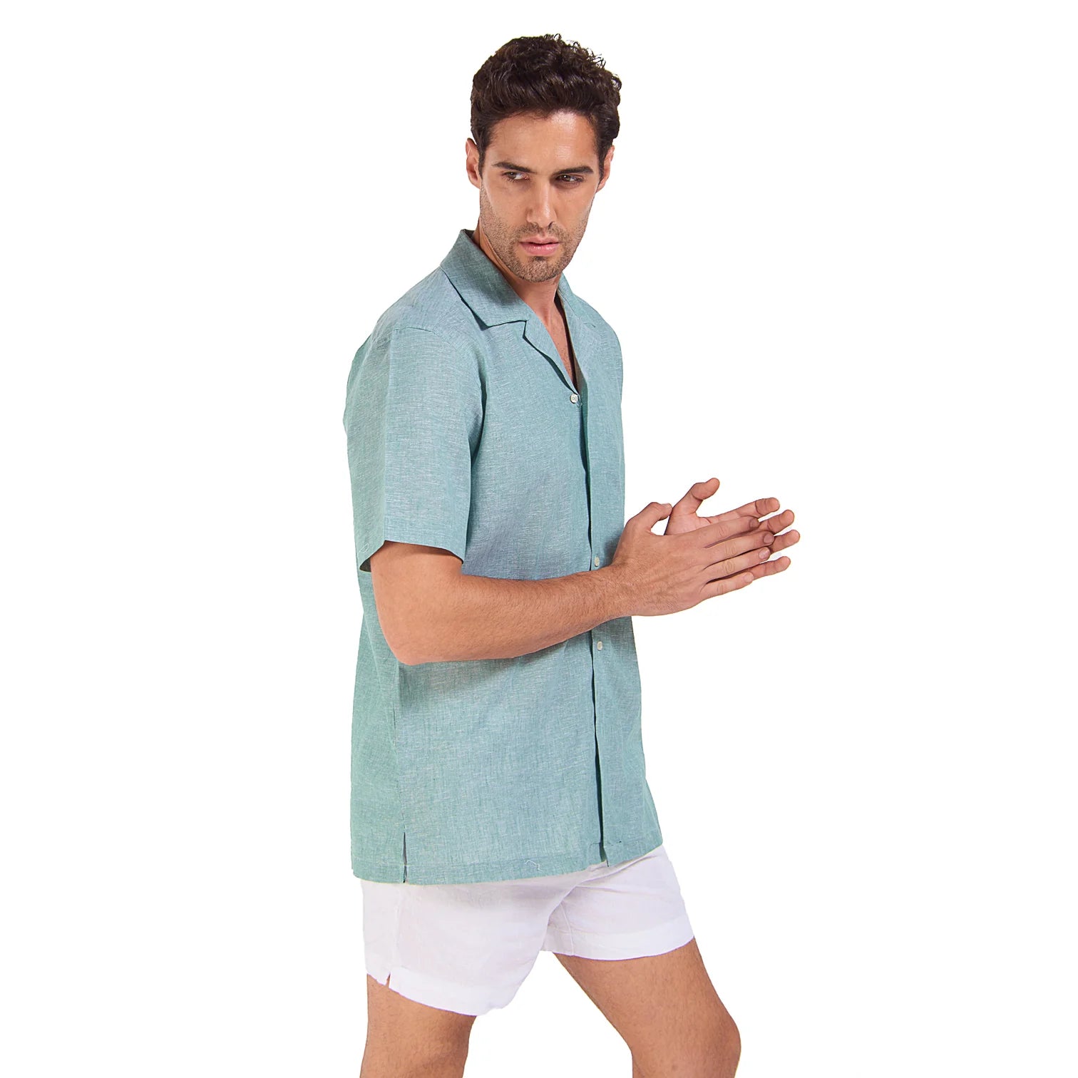 Green Linen Shirt - Half Sleeve - Green - image 2