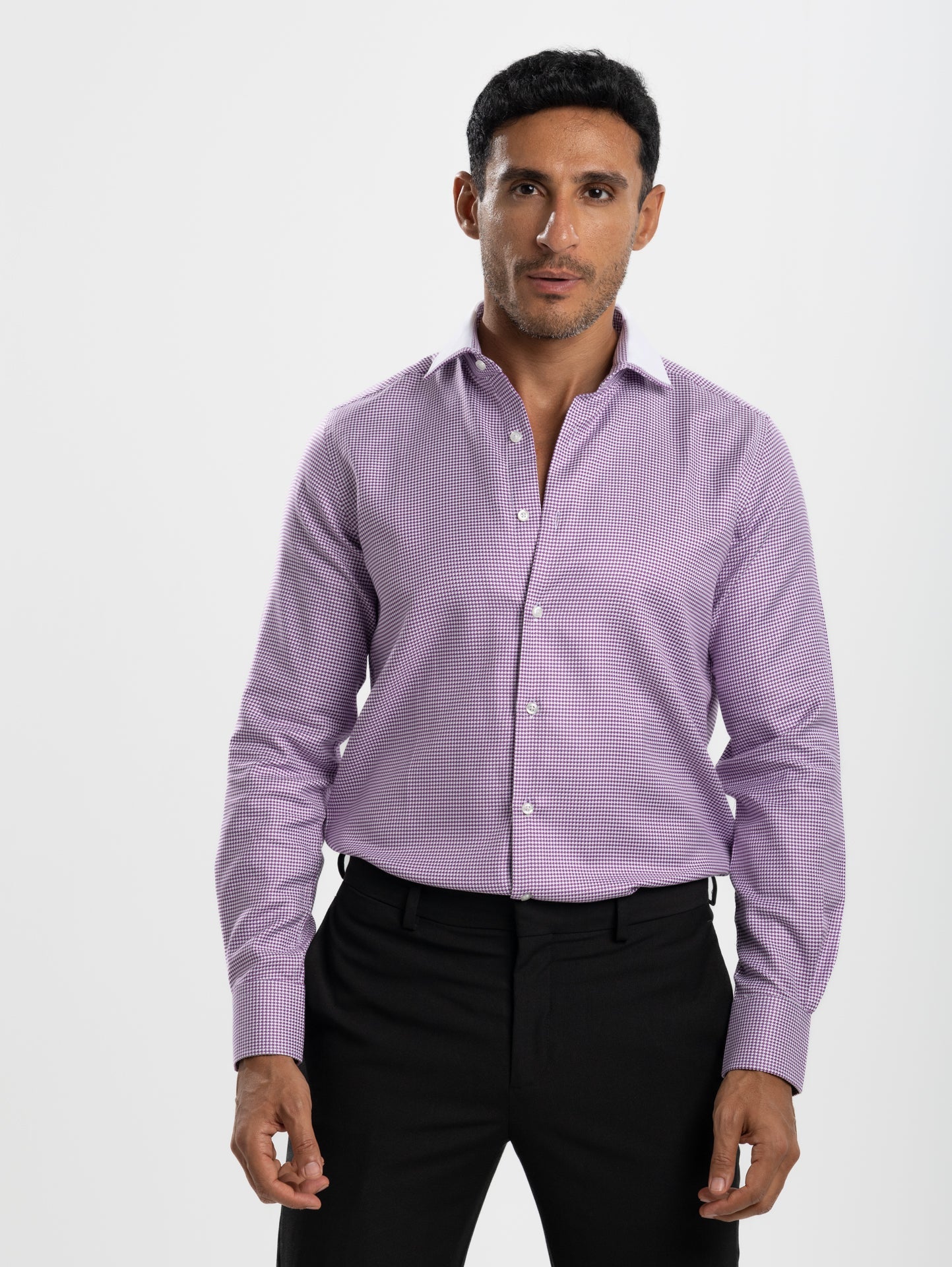 Houndstooth White Collar Shirt - Purple - image 1