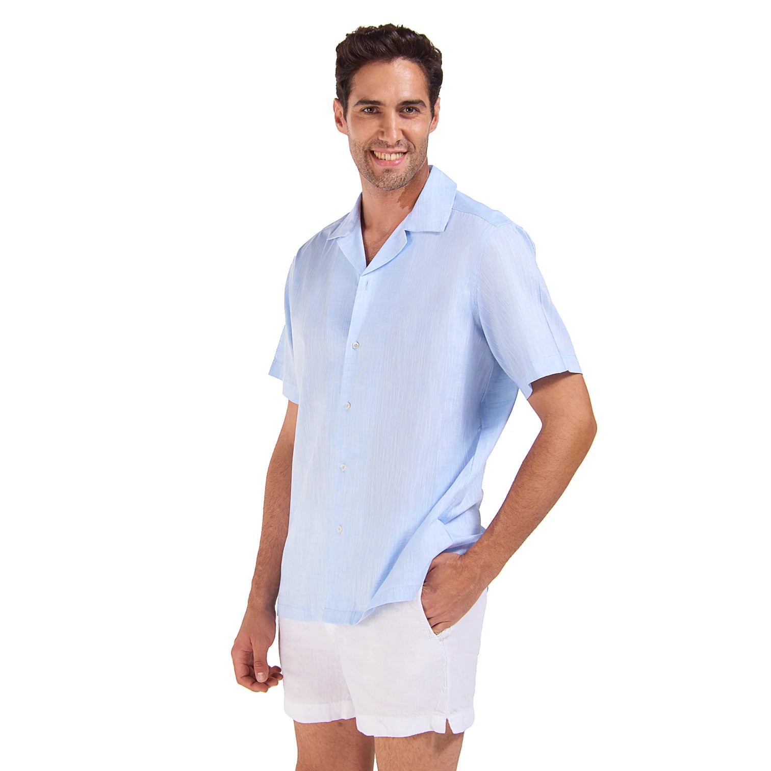 Light Blue Linen Shirt - Half Sleeve - Light Blue - image 2