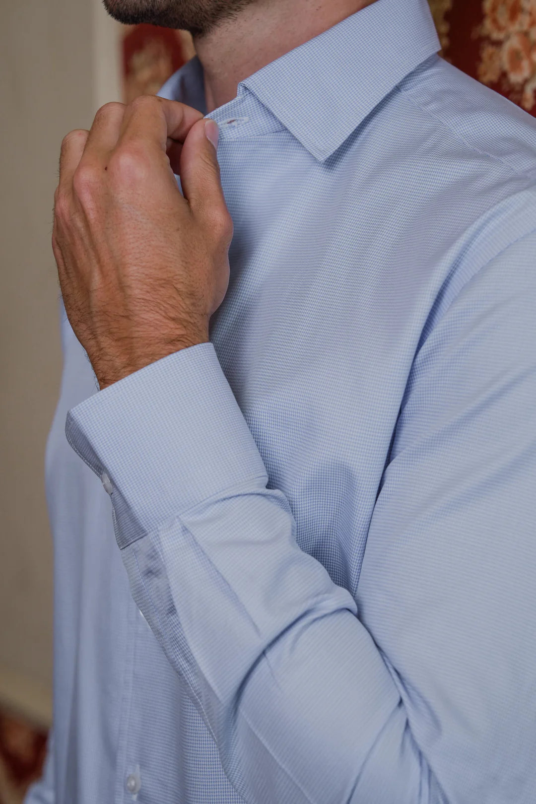 Light Blue Micro Houndstooth Shirt - Light Blue - image 2