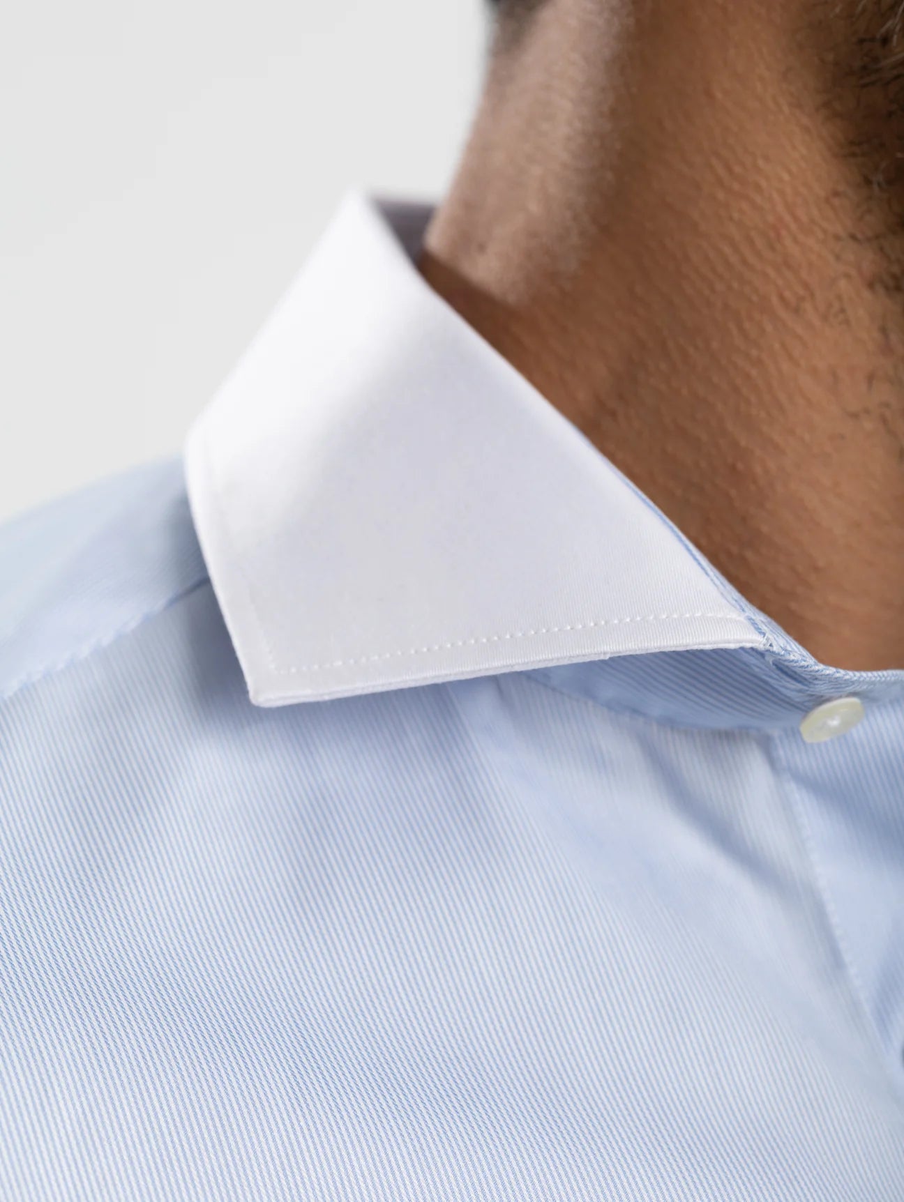 Light Blue Striped Poplin White Collar Shirt - Light Blue - image 2