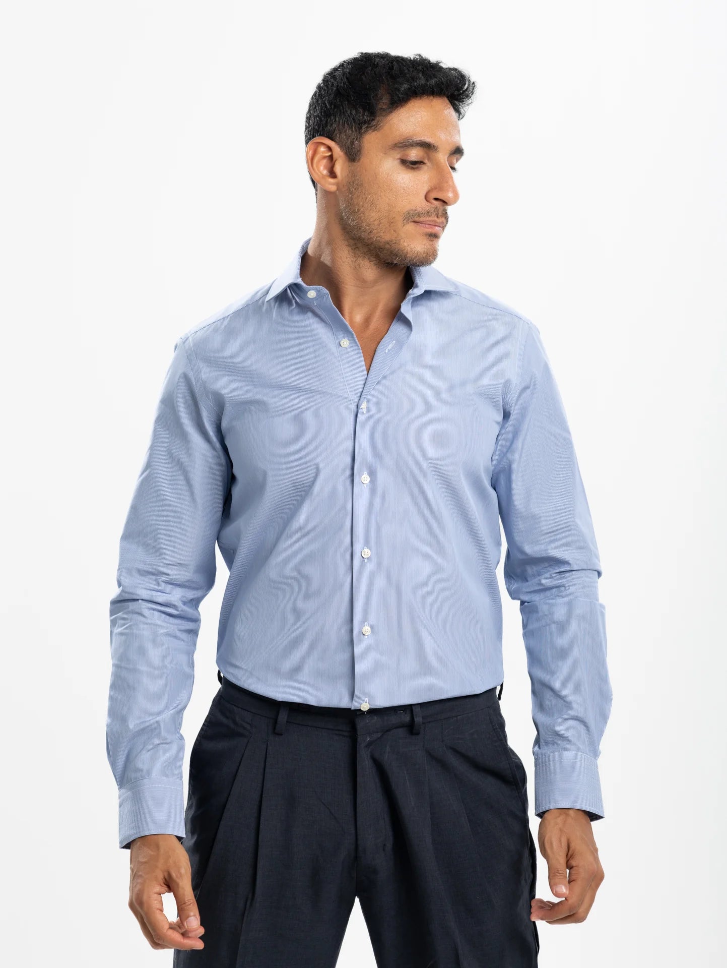 Navy Striped Poplin Shirt - Navy - image 1