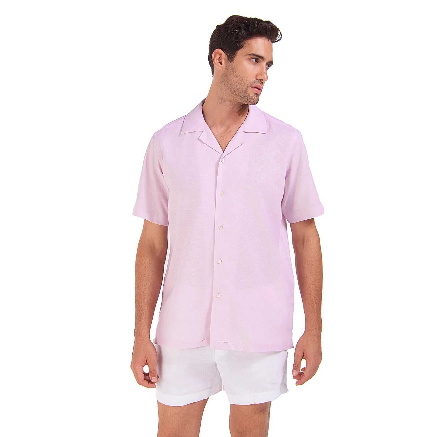 Pink Linen Half-Sleeve Shirt - Pink - image 1