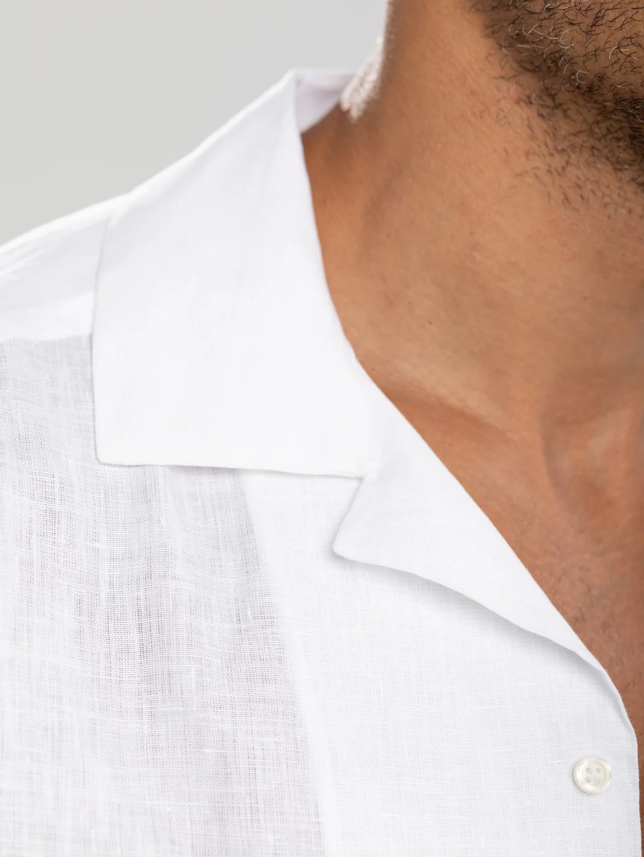 White Linen Half Sleeve Resort Collar Shirt - White - image 2